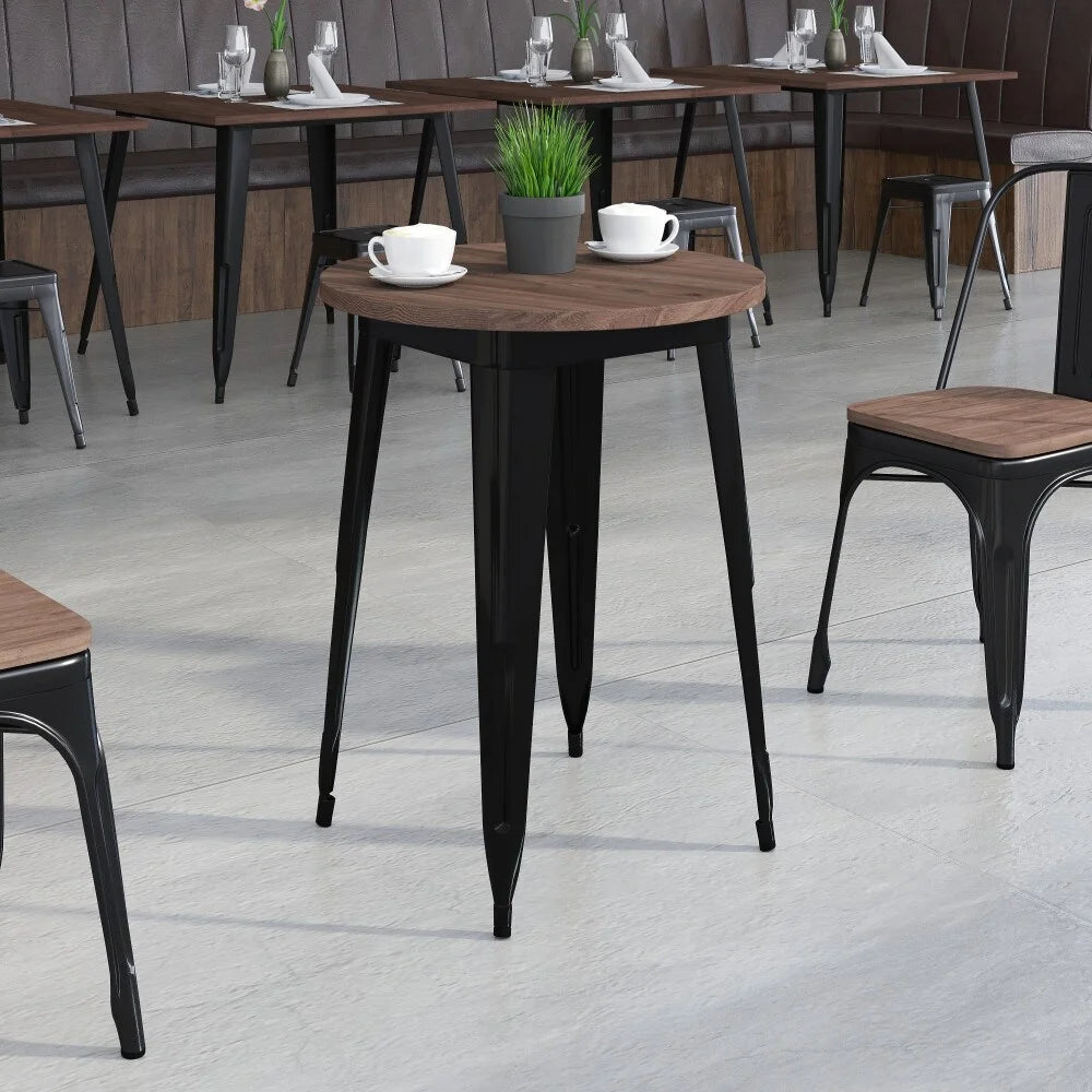 24" Round Metal Indoor Table with Wood Top X199774