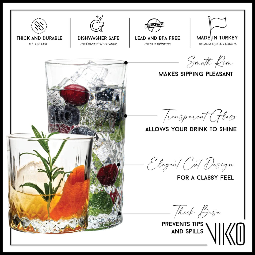 8 Piece Set Of Glasses, 4 Tall 12.25 Ounce And 4 Short 11.25 Ounce Whiskey Glasses V7836