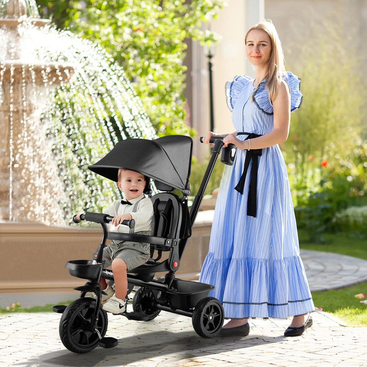 4-in-1 Toddler Tricycle with Adjustable Push Handle D579