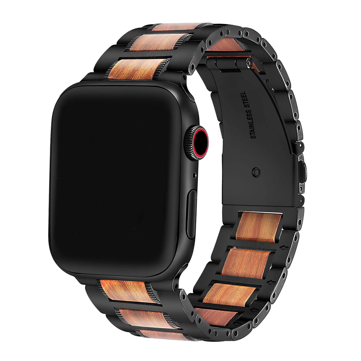Black Stainless Steel & Wood Watch Band 42mm/44mm/45mm/49mm O788