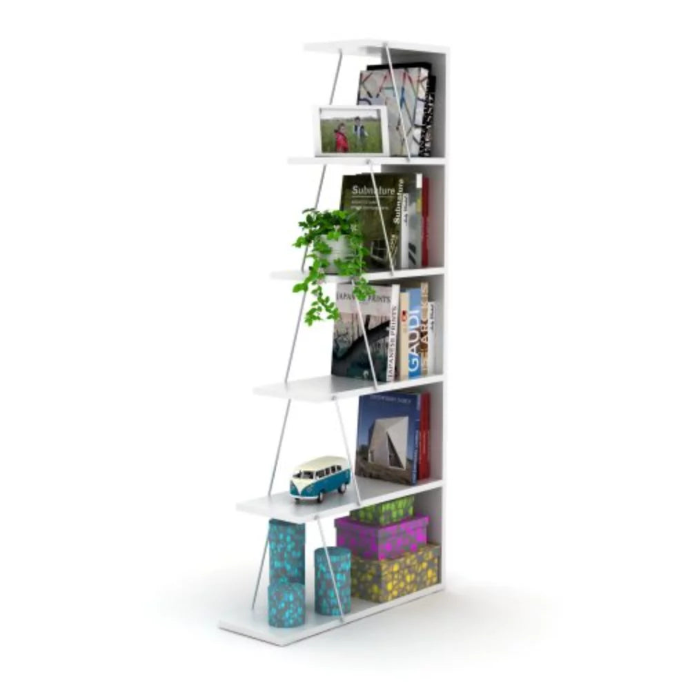 5 Tier White Ladder Bookshelf Z610287