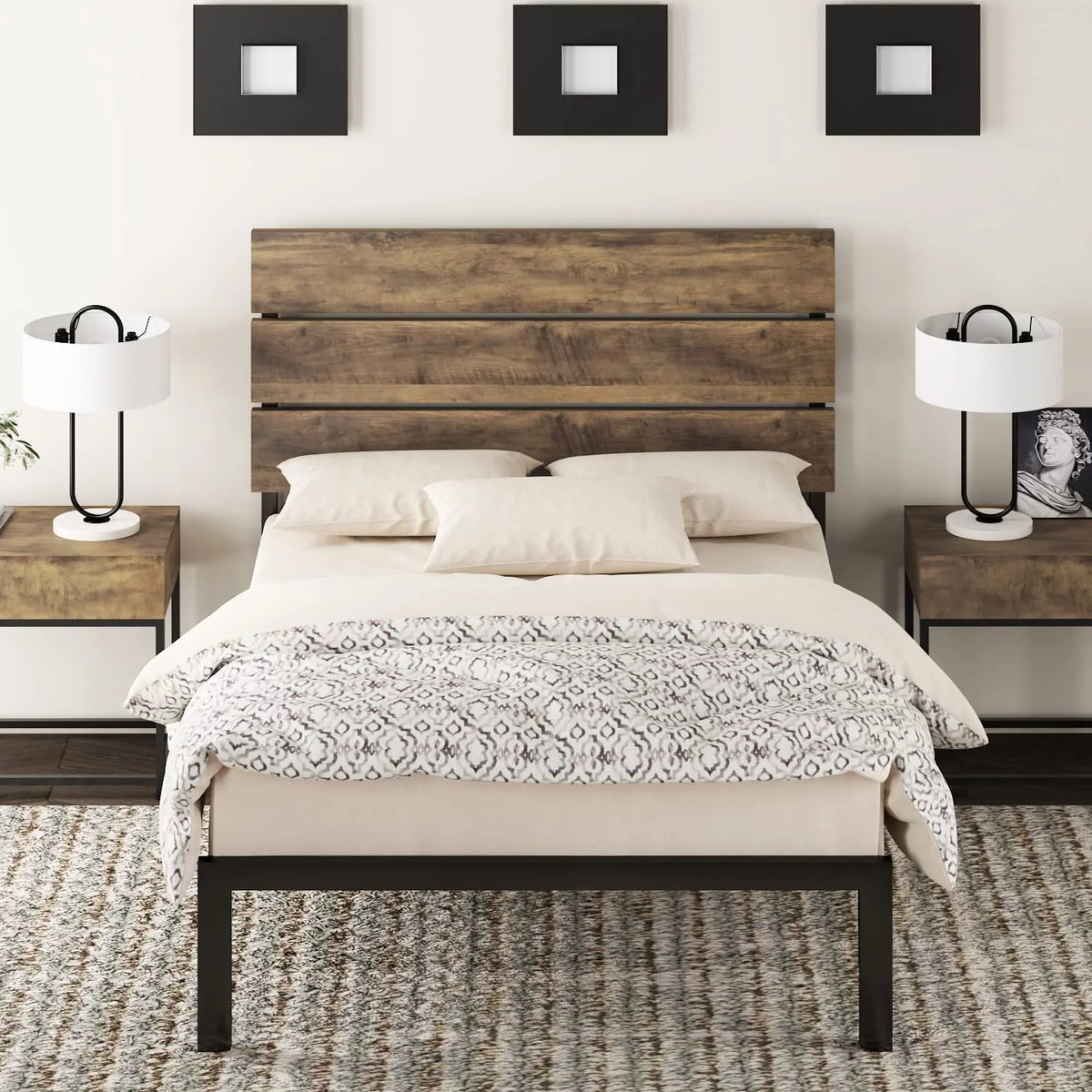 Queen Size Wood and Metal Platform Bed Frame K601