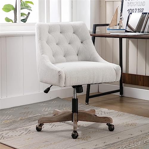 Beige Tufted Linen Swivel Office Chair B992719
