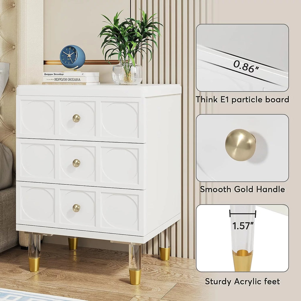 White Gold 3 Drawer Nightstand X1693