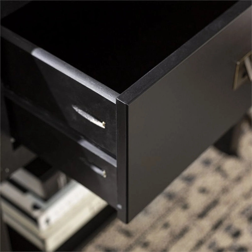 2-Piece 1-Drawer Solid Wood Nightstand Set in Black N587