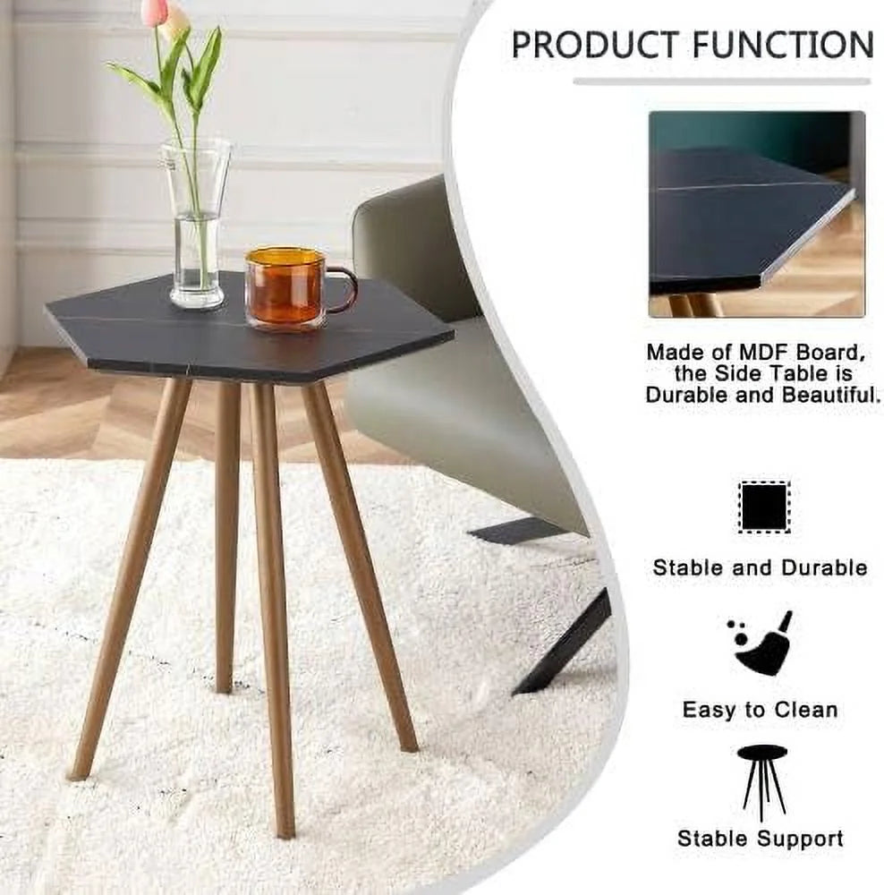 Faux Marble End & Side Table with Dark Metal Legs V4910