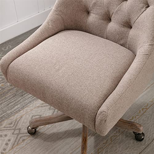 Beige Tufted Linen Swivel Office Chair B992719