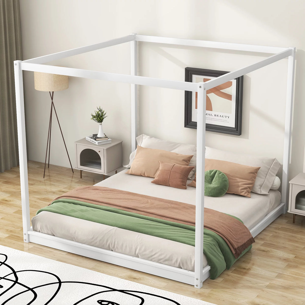 White King Size Canopy Platform Bed W510