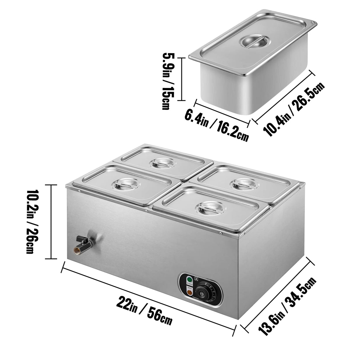 110V 4-Pan Stainless Steel Commercial Food Warmer 24 Qt X15655