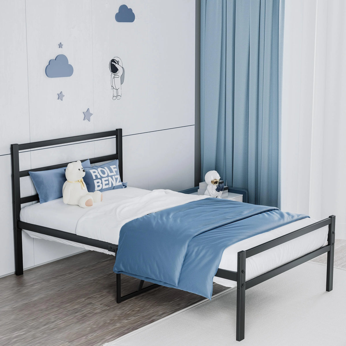 Black Metal Platform Bed with Headboard and Footboard V29009