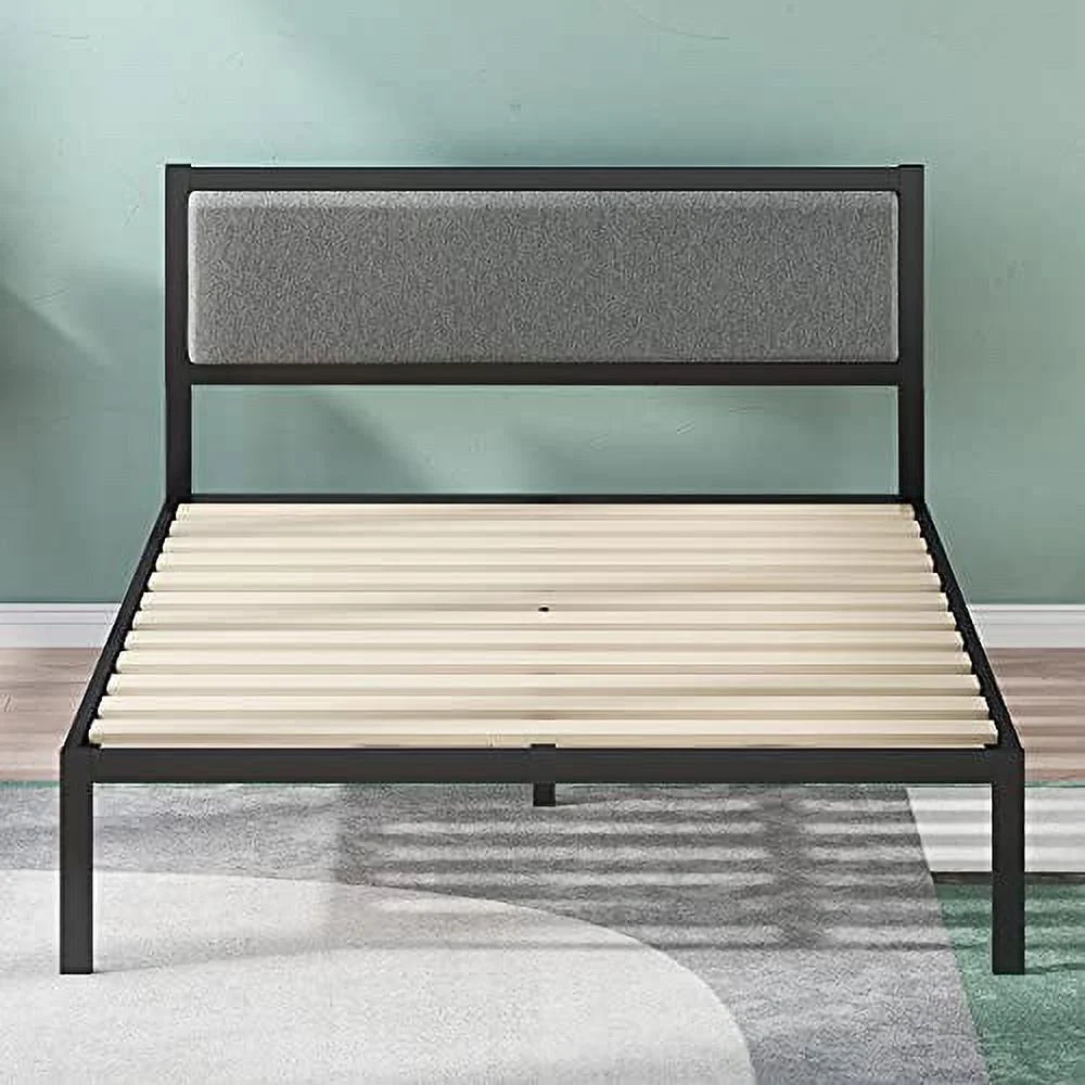 14" Steel Platform Bed Frame with Upholstered Headboard, Twin U597