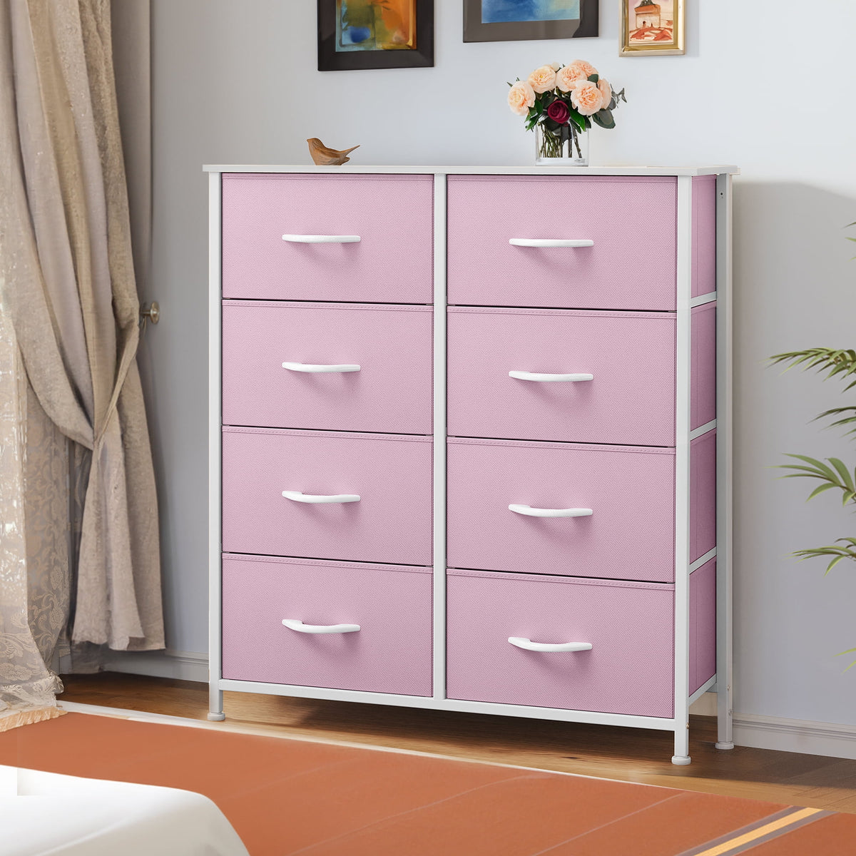 Black 8 Drawer Fabric Dresser P3535