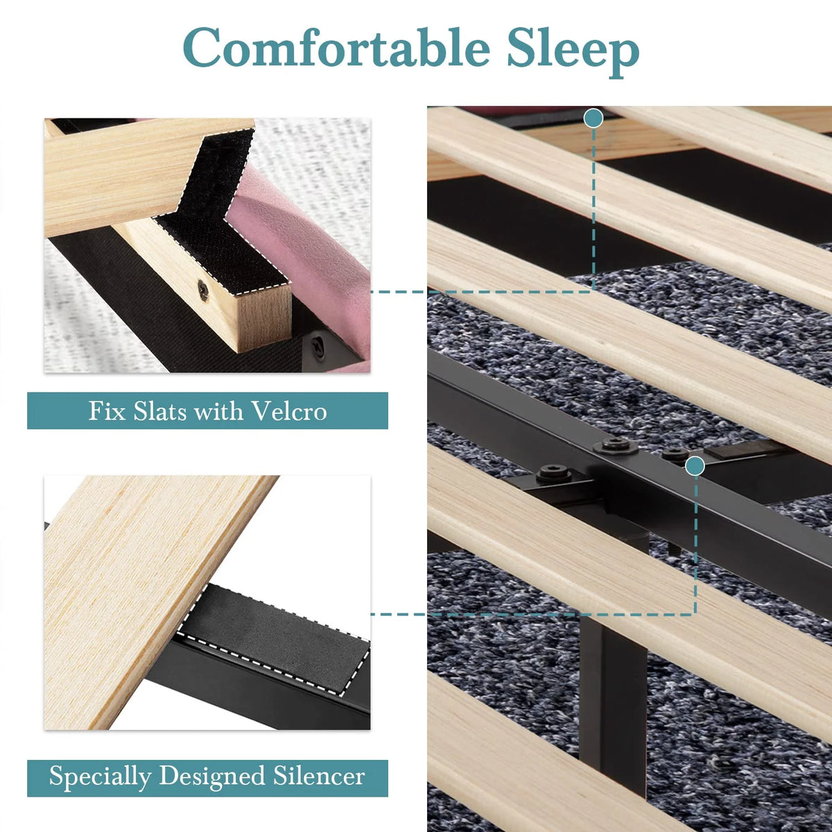 Full Size Platform Bed Frame with Velvet Headboard P811