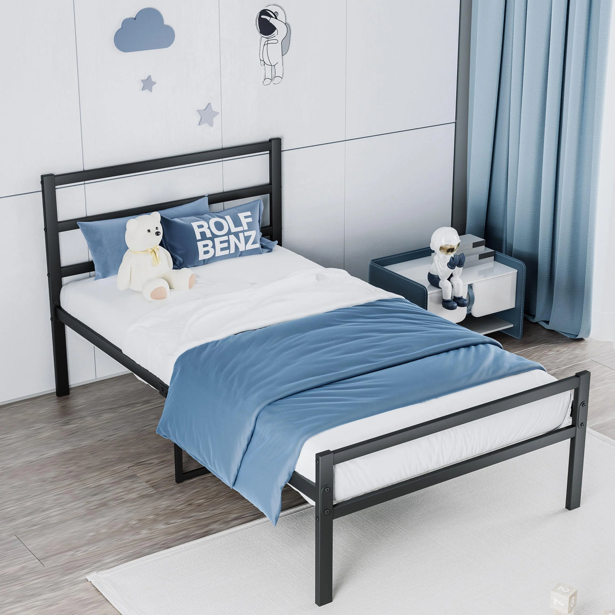 Black Metal Platform Bed with Headboard and Footboard V29009