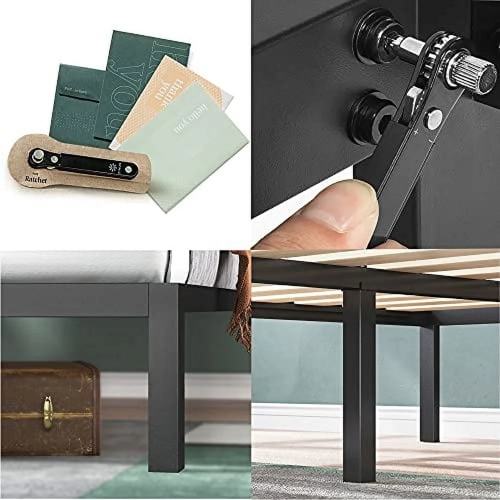 14" Steel Platform Bed Frame with Upholstered Headboard, Twin U597