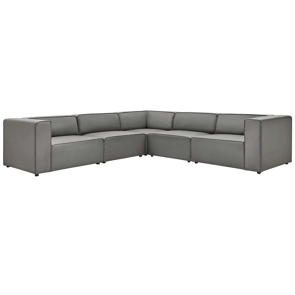 Grey Faux Vegan Leather Sectional Sofa Set Y42484