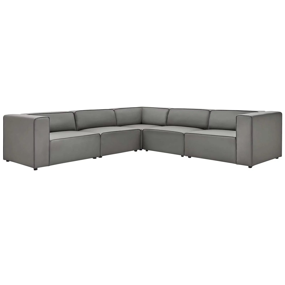 Grey Faux Vegan Leather Sectional Sofa Set Y42484