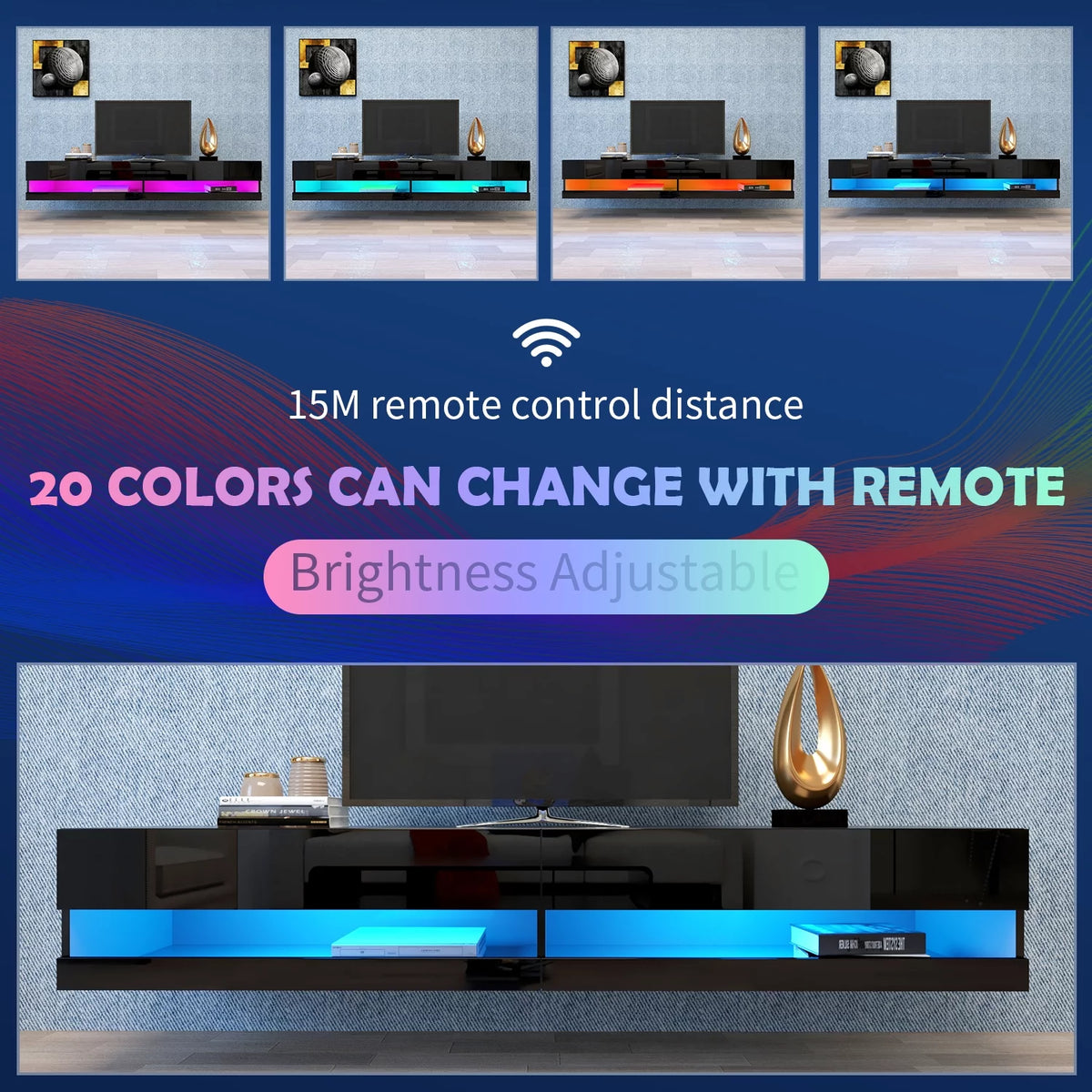 Black Wall Mounted Floating TV Stand up to 80 inch D67141