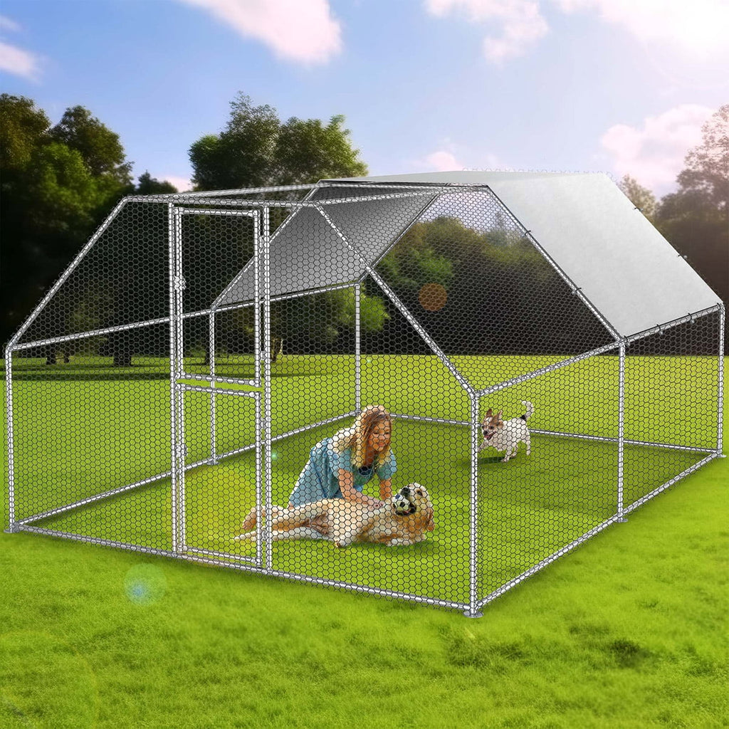 13.1 x 9.8 x 6.4 ft Metal Chicken Coop with Waterproof Cover U713997