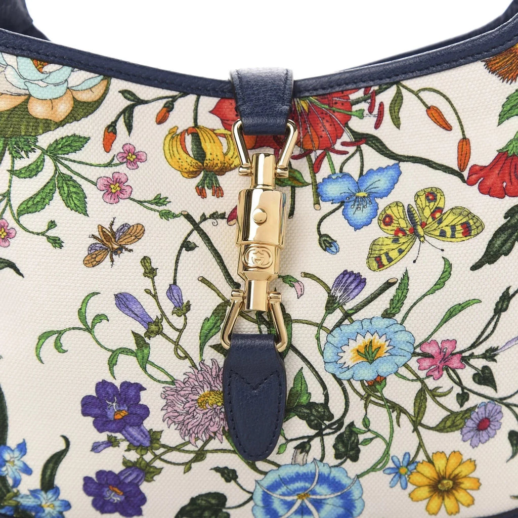 White Blue Canvas Hobo Bag R646
