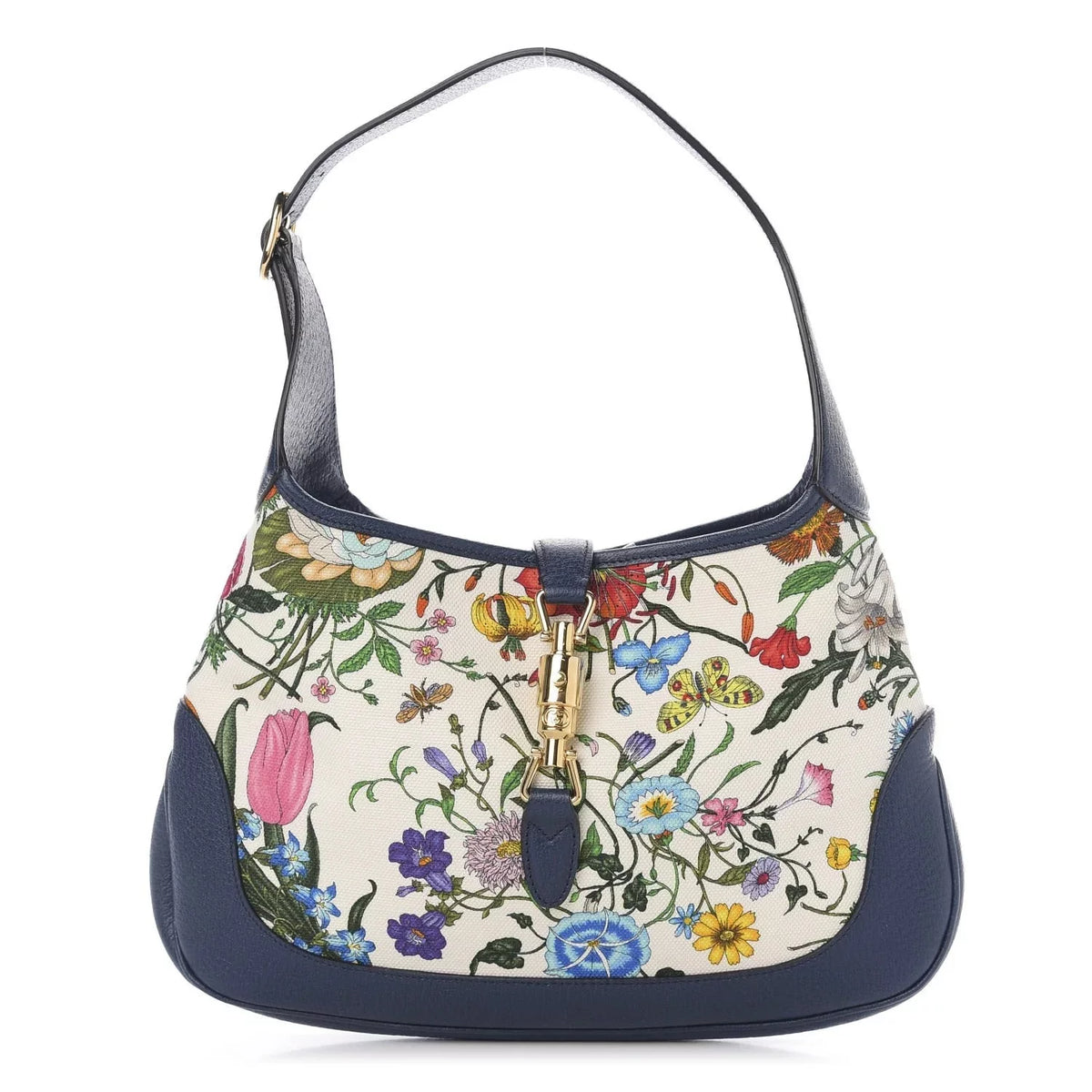White Blue Canvas Hobo Bag R646