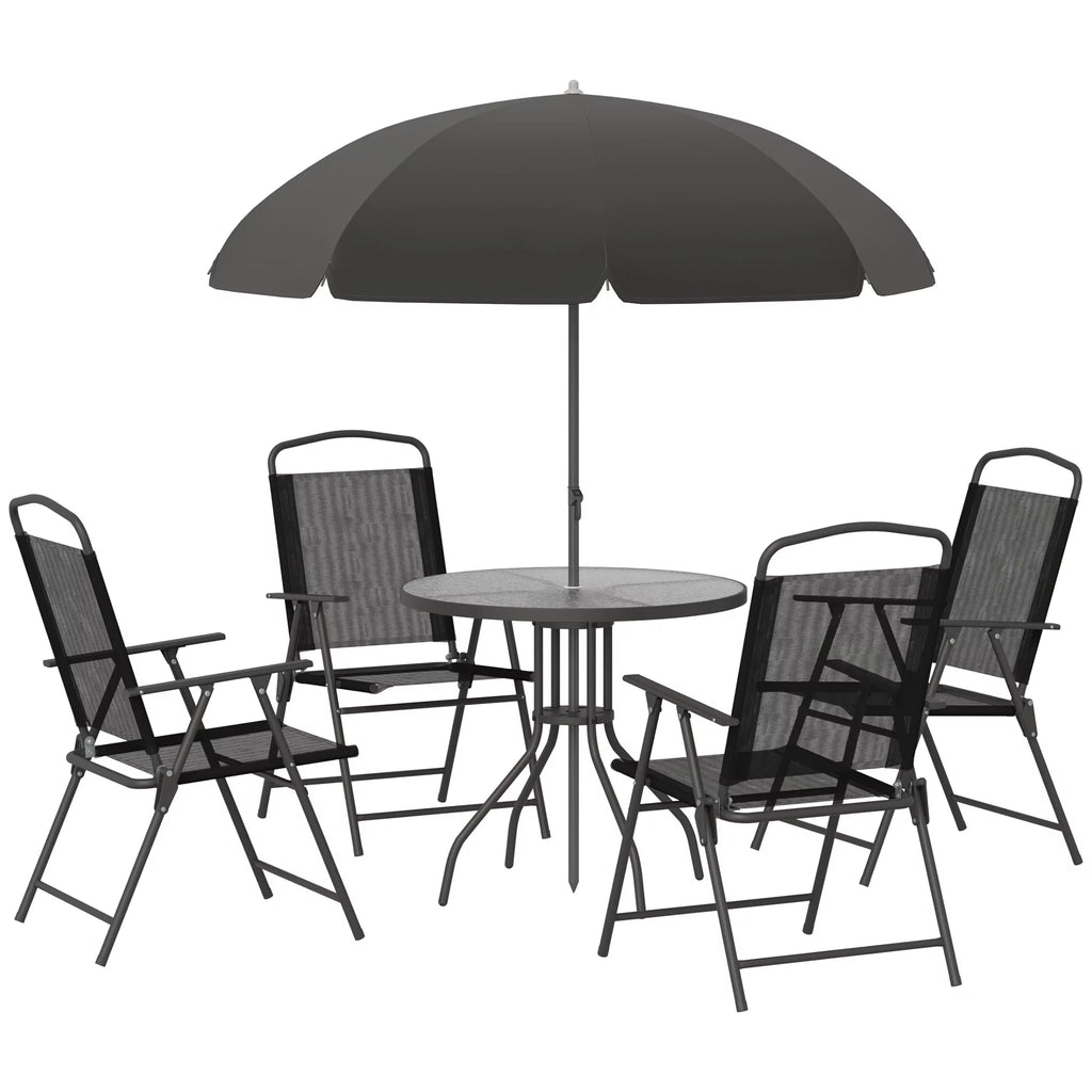 6 Piece Patio Dining Set with Umbrella, Black M3246