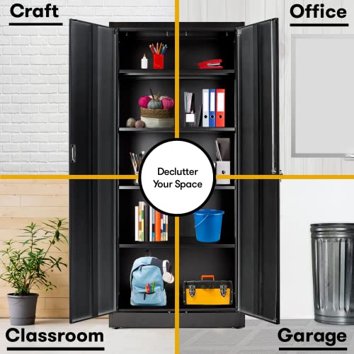 71-inch Tall Black Steel Storage Cabinet with Adjustable Shelves E942442