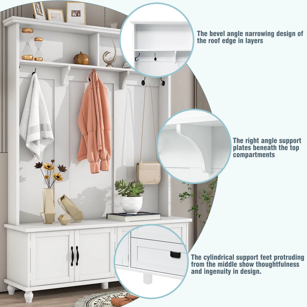White Hall Tree with Storage Cabinet and 2 Drawers N7673