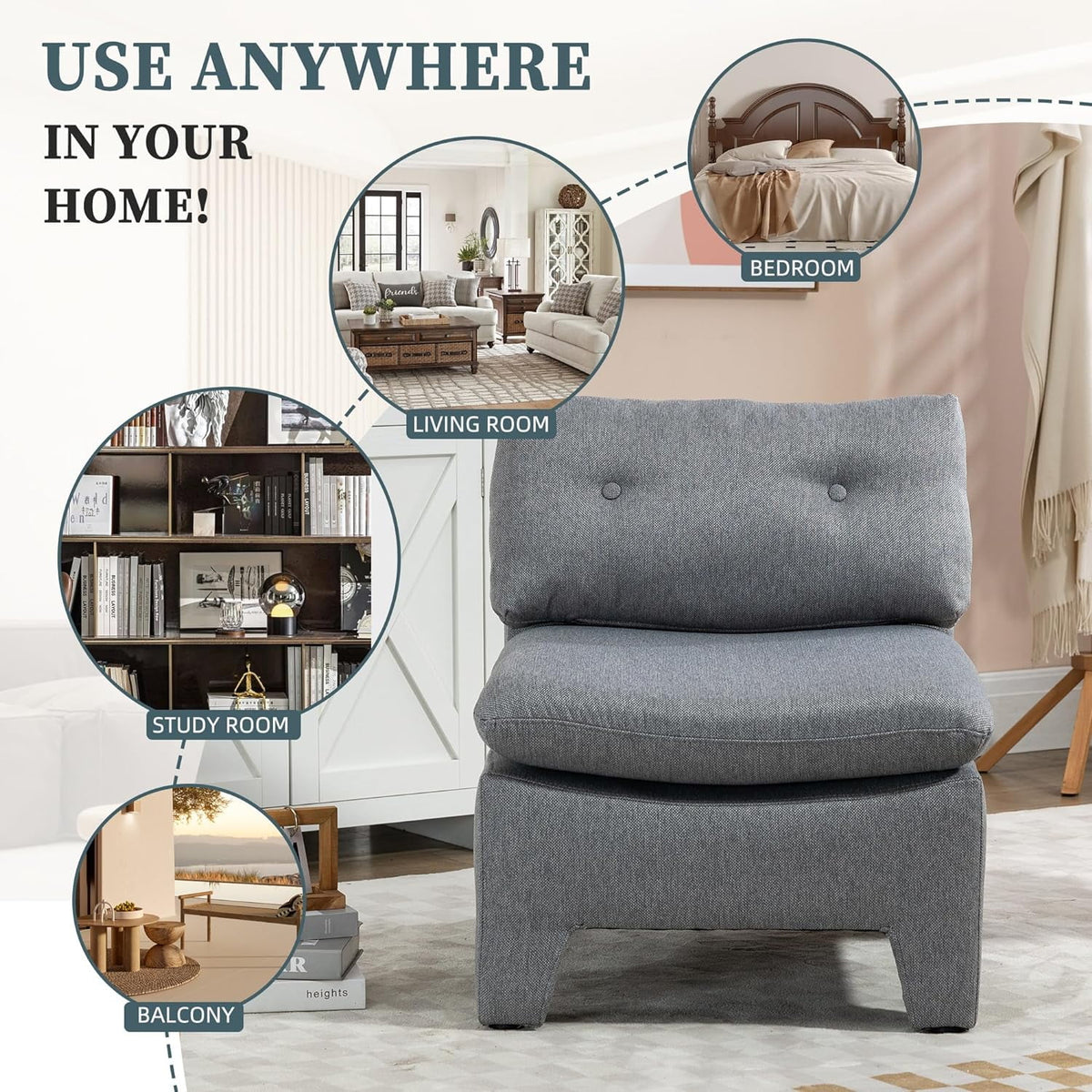 Gray Velvet Oversized Armless Chair A14367