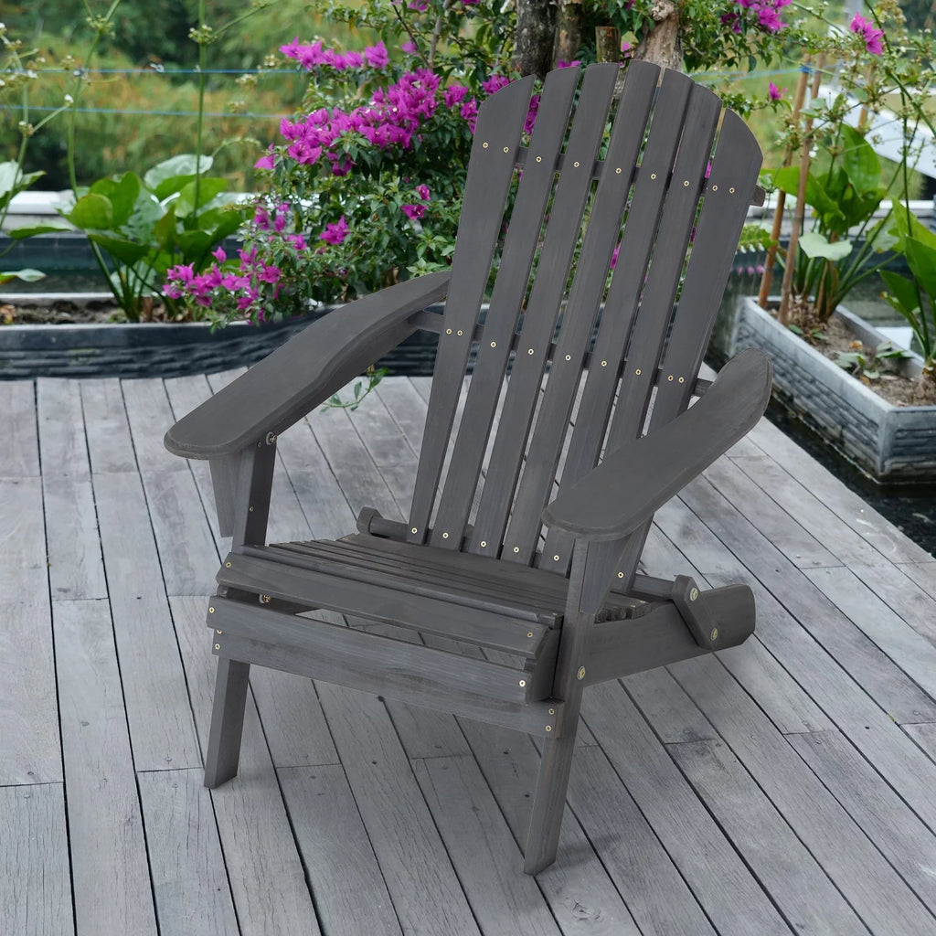 Folding Adirondack Chair Weather Resistant Wood Patio Chair Grey J33987