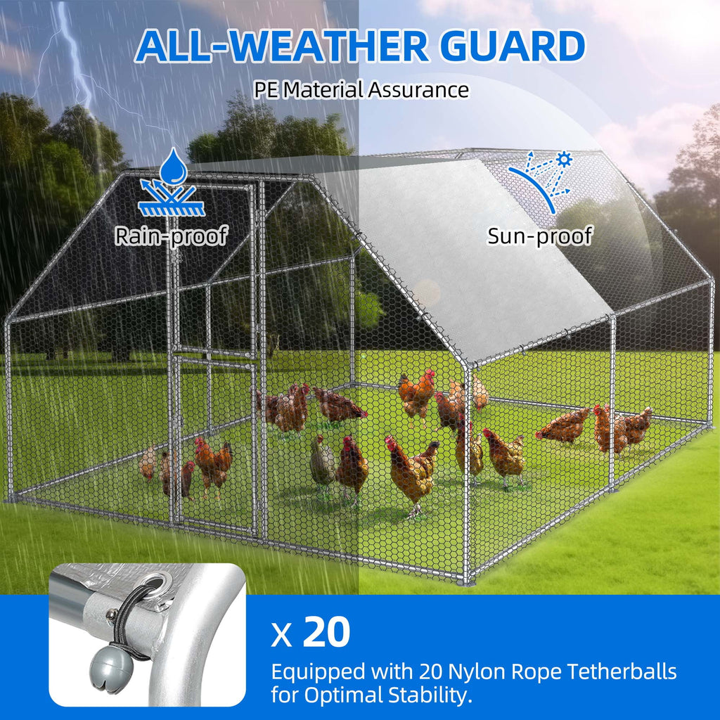 13.1 x 9.8 x 6.4 ft Metal Chicken Coop with Waterproof Cover U713997