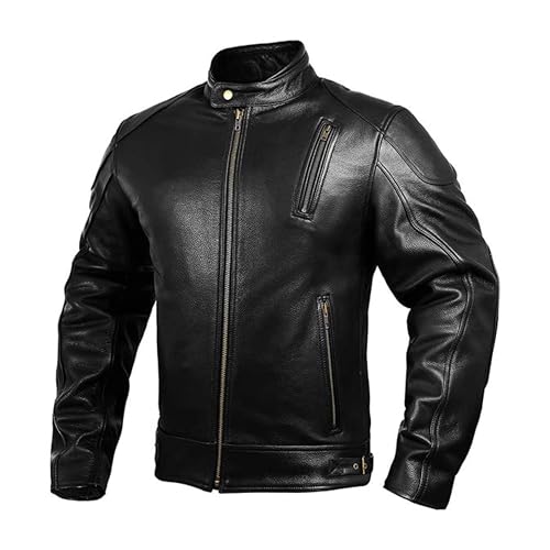 Leather Motorcycle Jacket with Armor H47604