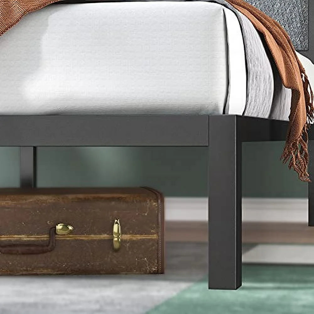 14" Steel Platform Bed Frame with Upholstered Headboard, Twin U597