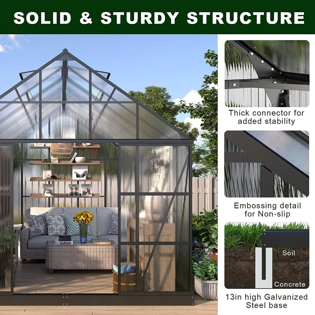 6x12 FT Polycarbonate Greenhouse with Lockable Hinged Door H676714