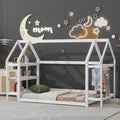 Twin House-Shaped Floor Bed Frame with 2 Detachable Stands White D948455