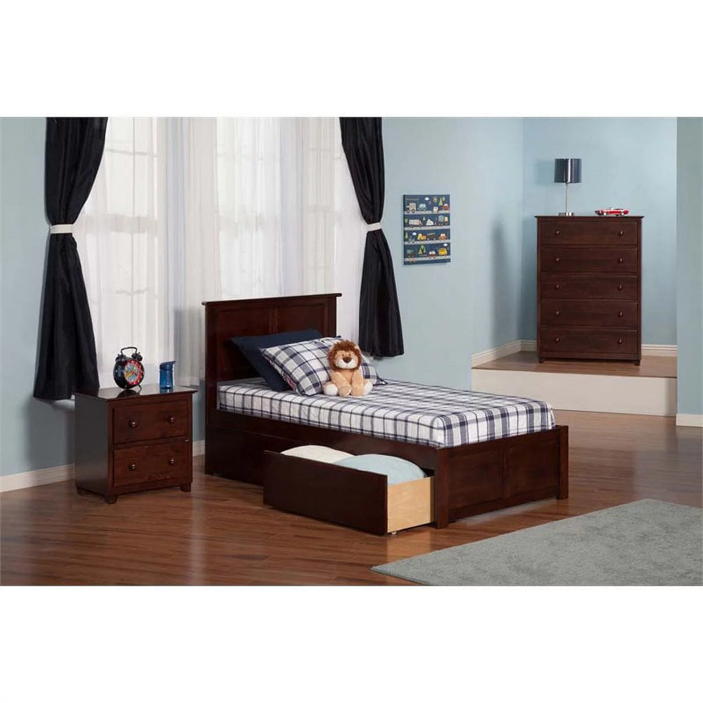 Twin-XL Walnut Hardwood Storage Platform Bed U72067