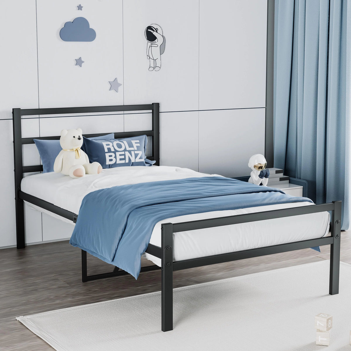 Black Metal Platform Bed with Headboard and Footboard V29009