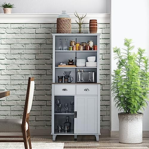67" Freestanding Brown Cabinet with Drawers Shelves O1204