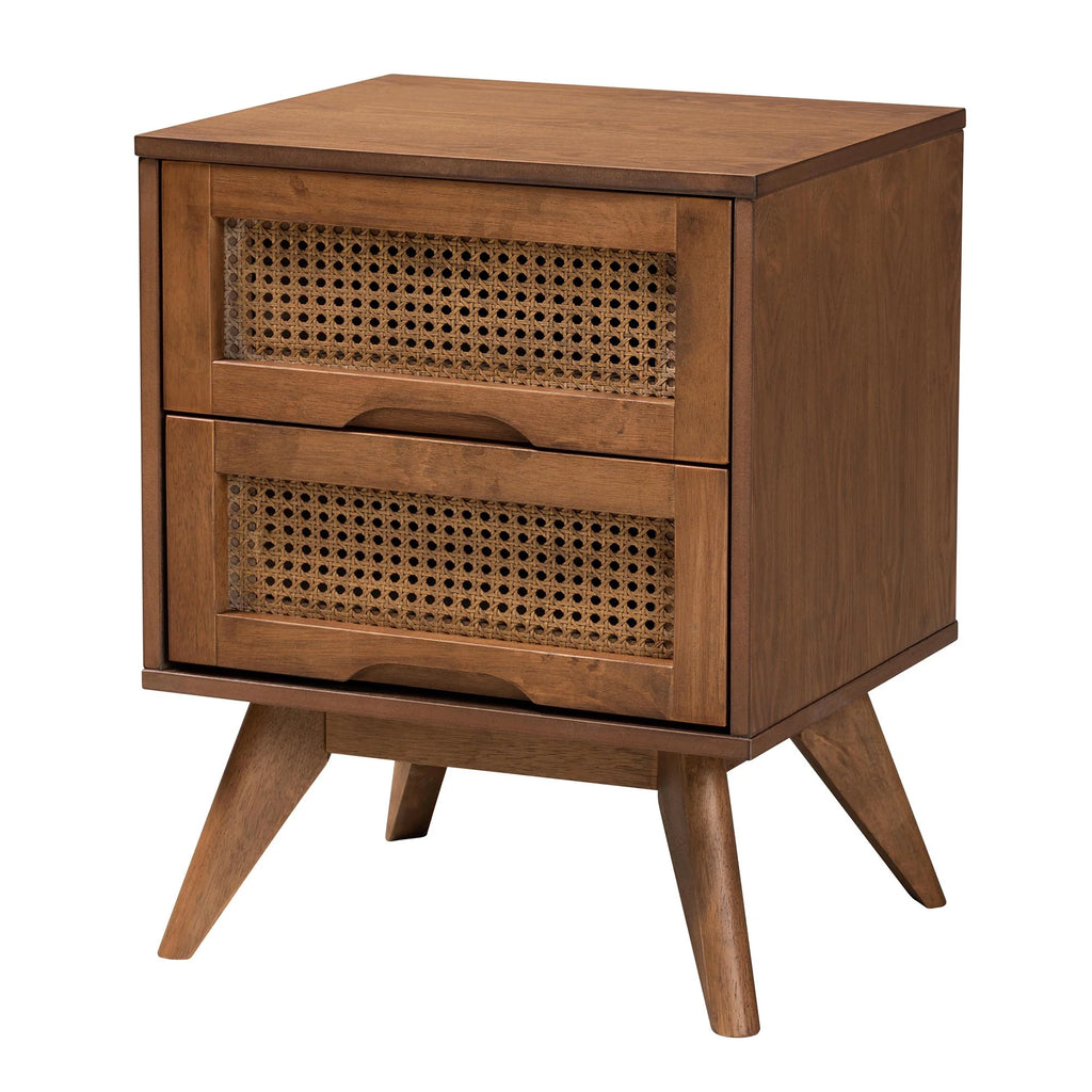 Walnut Brown Wood and Rattan King Size 3-Piece Bedroom Set T16717