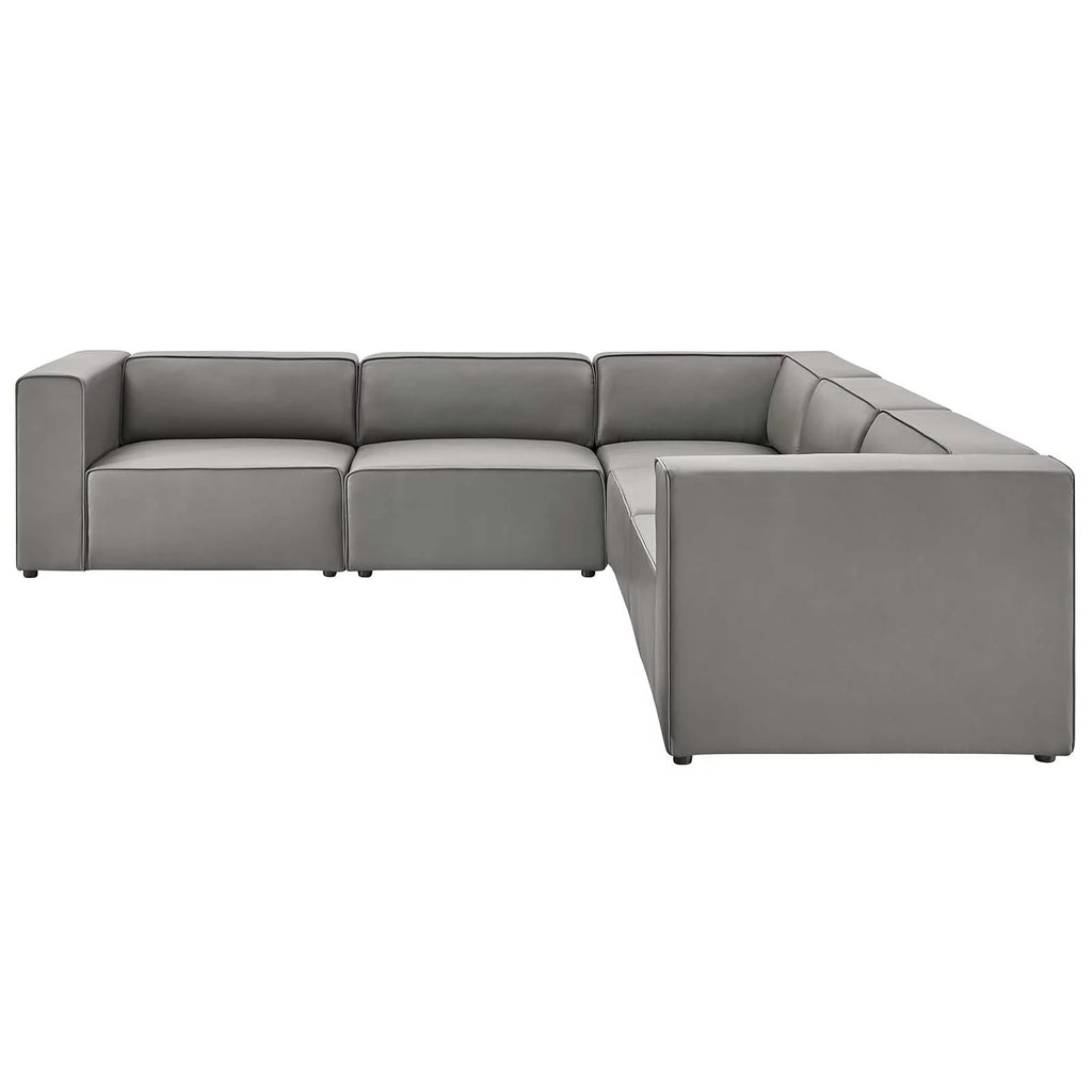 Grey Faux Vegan Leather Sectional Sofa Set Y42484