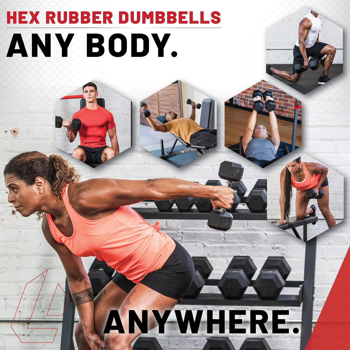 40 lbs Rubber Hex Dumbbell S15191