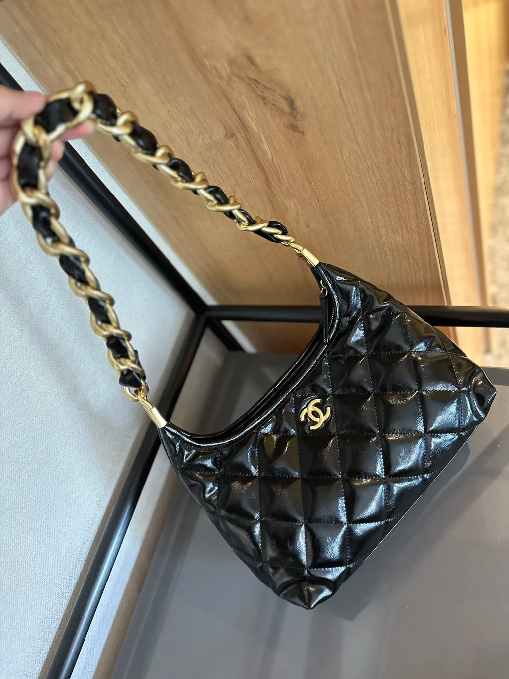 White Calfskin Hobo Bag F16050