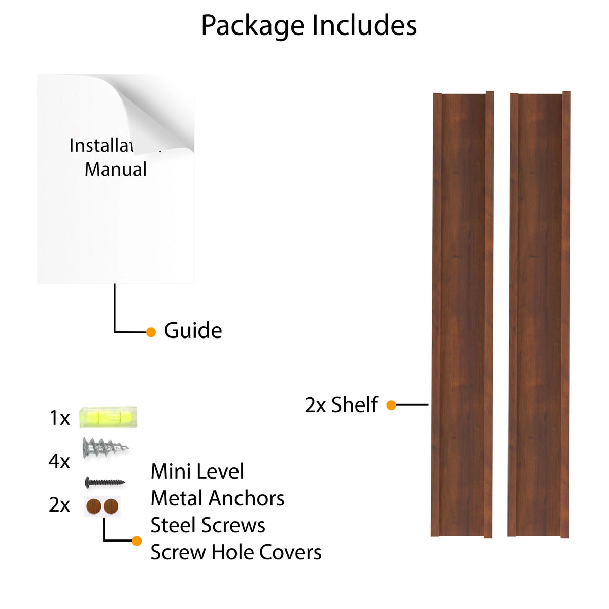 24" Walnut Wood Floating Shelves, Set of 2 S144