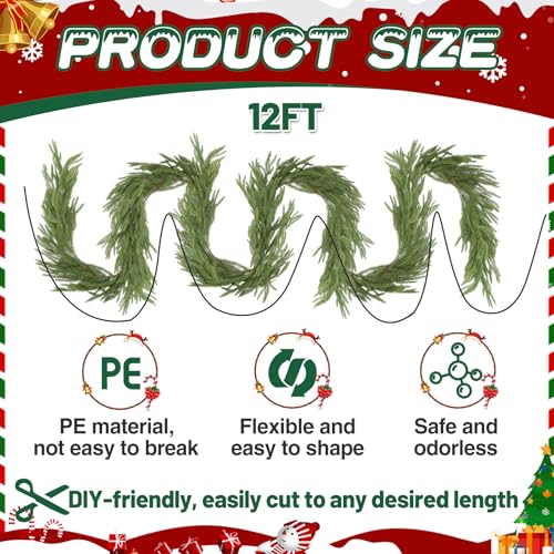 12ft Realistic Artificial Pine Cedar Garland Z587